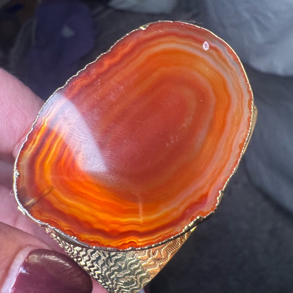 Gold and Orange Agate Adjustable Cuff Bracelet